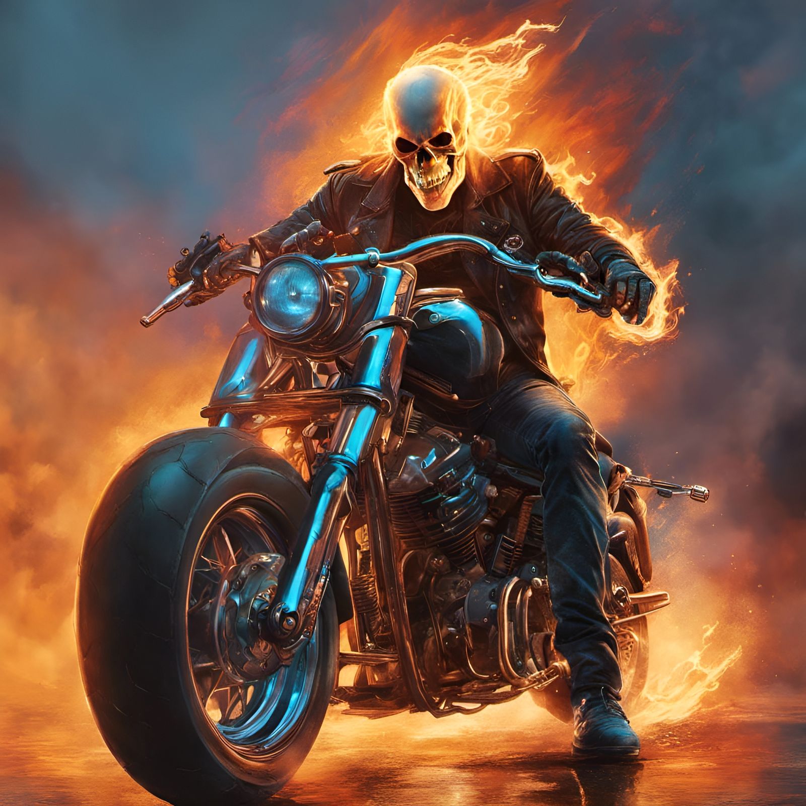 Hyperrealistic Ghost Rider Splash Art Concept