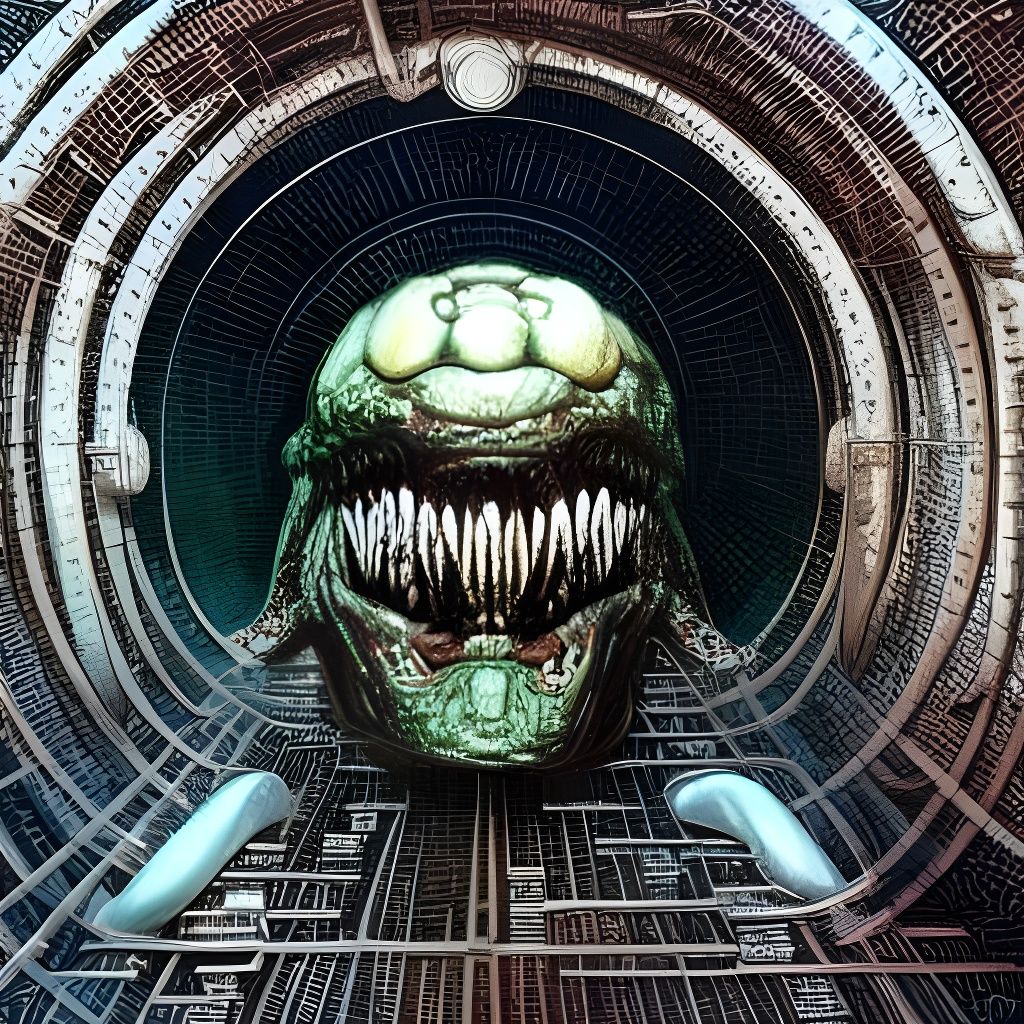 Tunnel-Wide Ravenous Mouth: Sci-Fi Horror Art