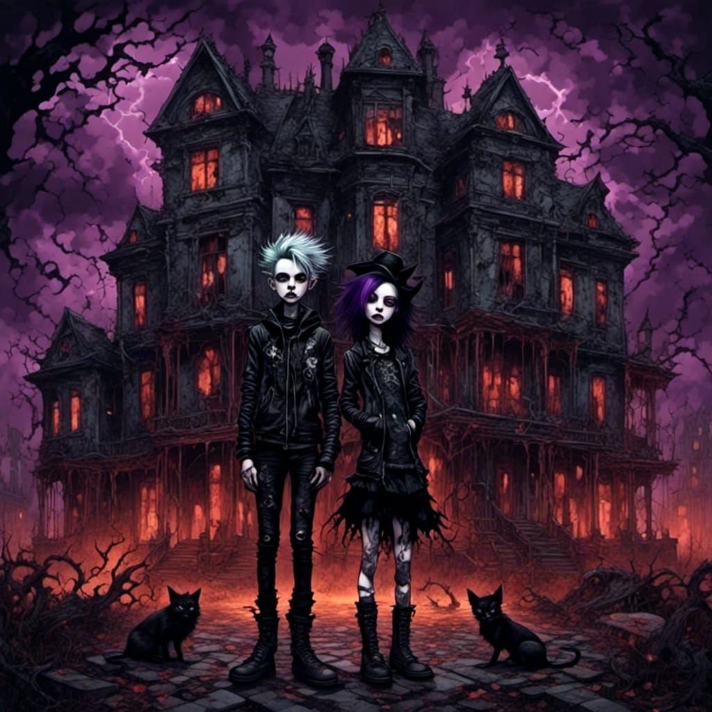 Gothic Punk Teens Outside Abandoned Asylum