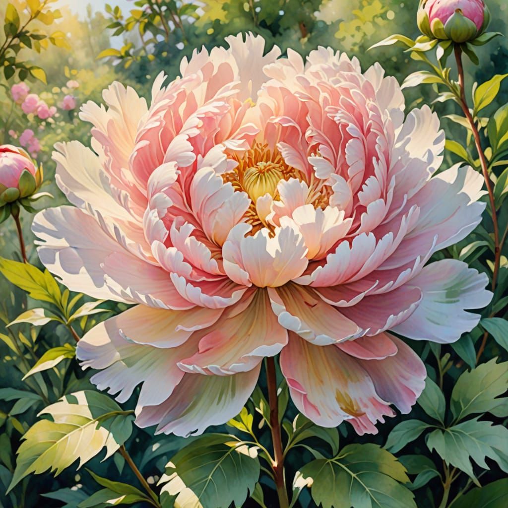 Peony Bloom in Watercolor Botanical Art