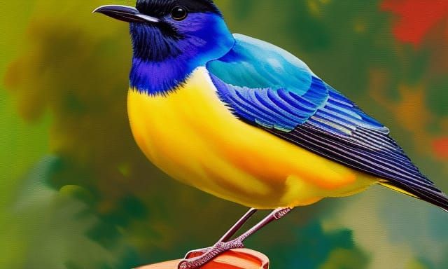 Electric Bird as Impressionist Gouache Watercolor Painting