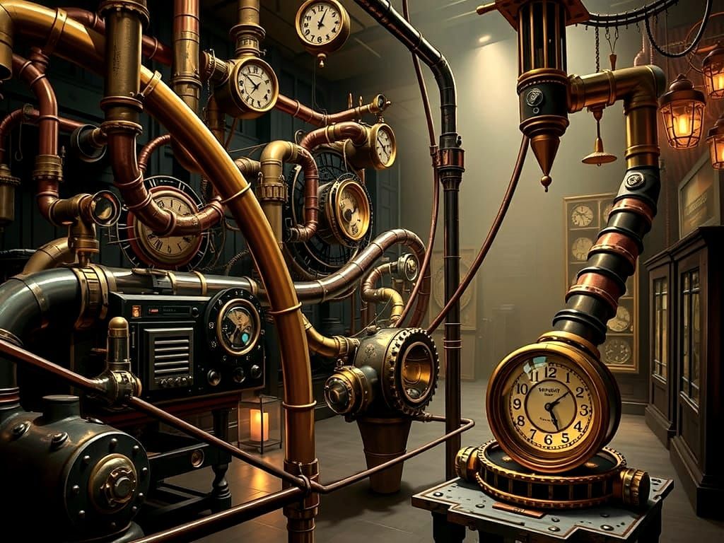 Steampunk Timepiece Gallery in Distressed Industrial Style