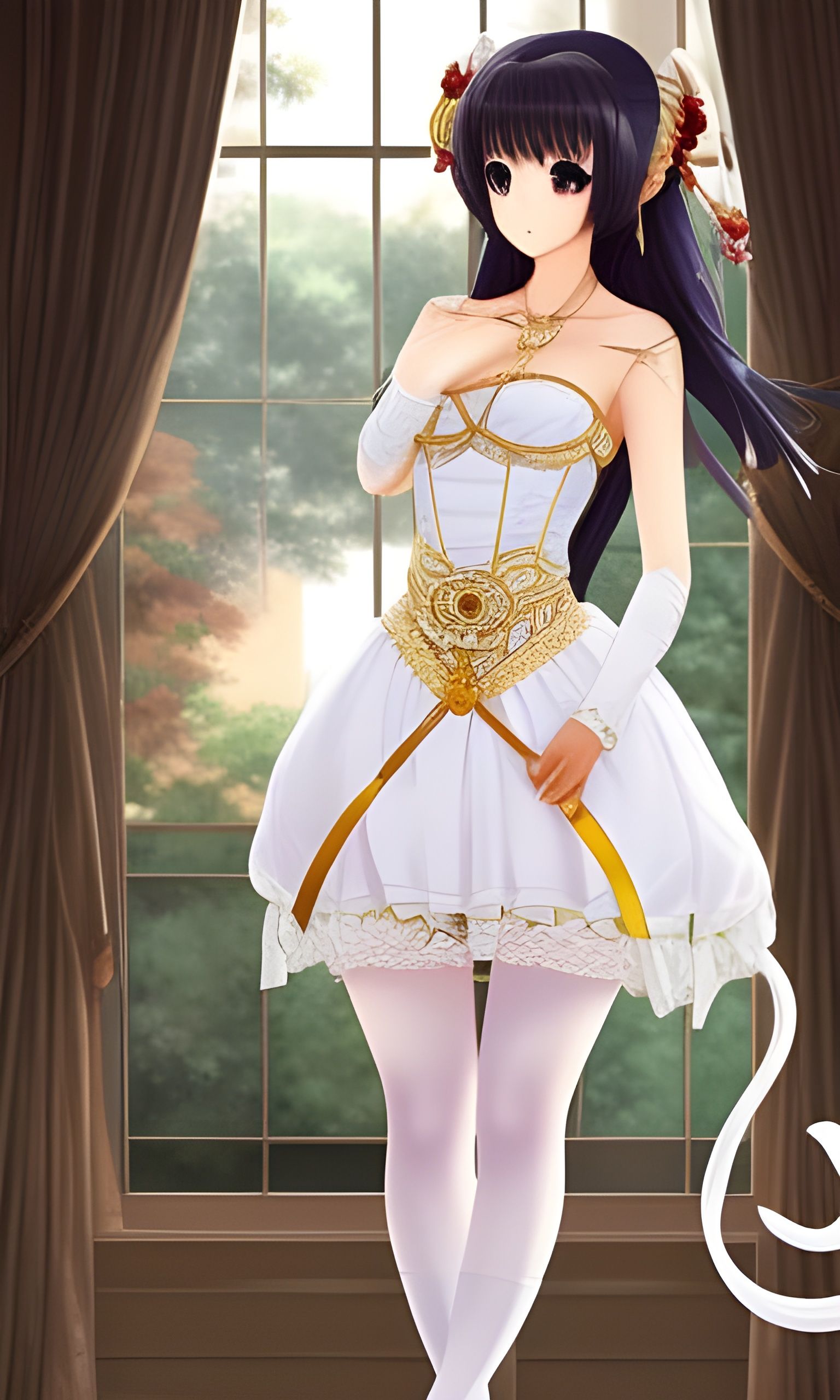 Anime Lady in Diaphanous Dress, Traditional 2D Style