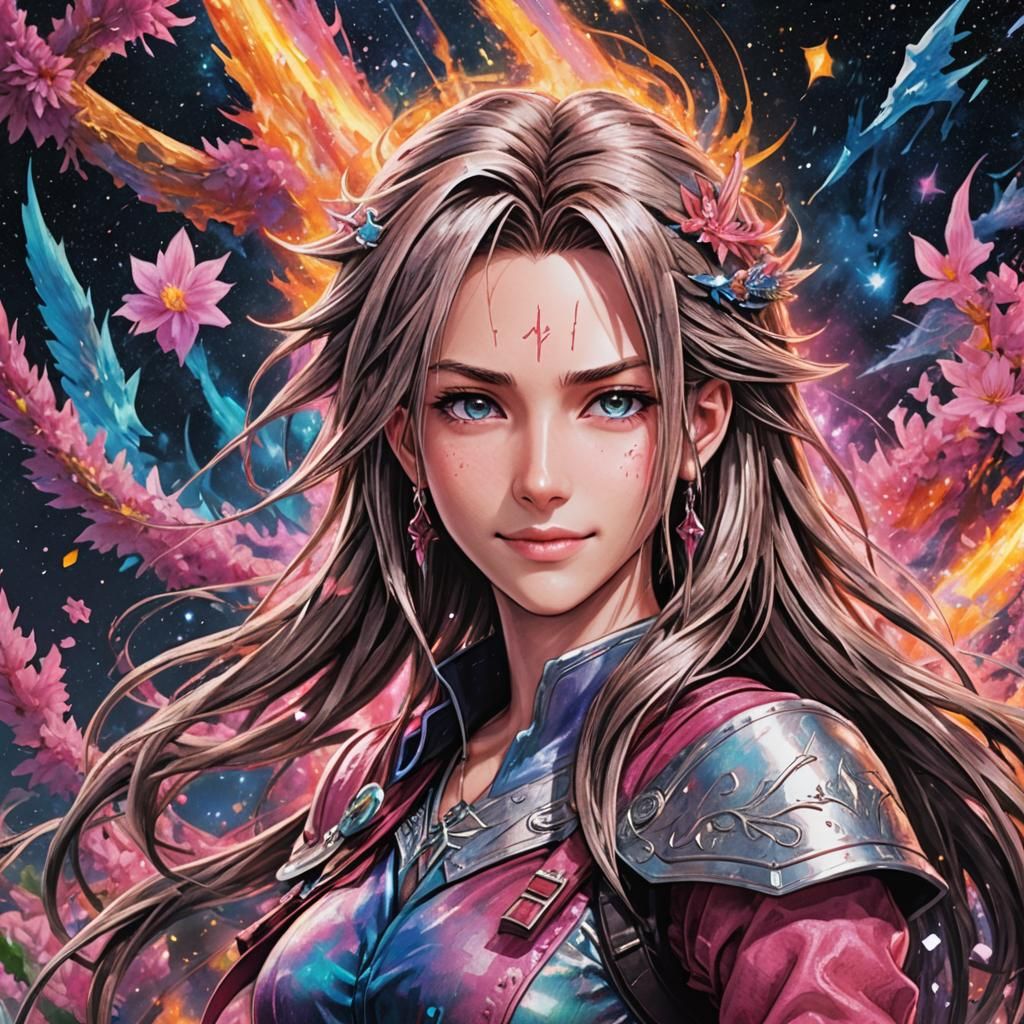 Crayon Kids Drawing: Aerith and Smiling Sephiroth