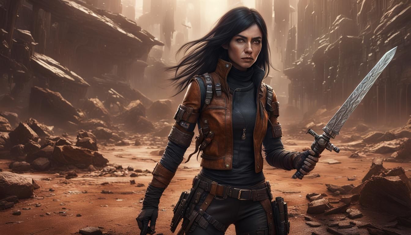 Sci-Fi Woman Warrior with Cybernetic Arm
