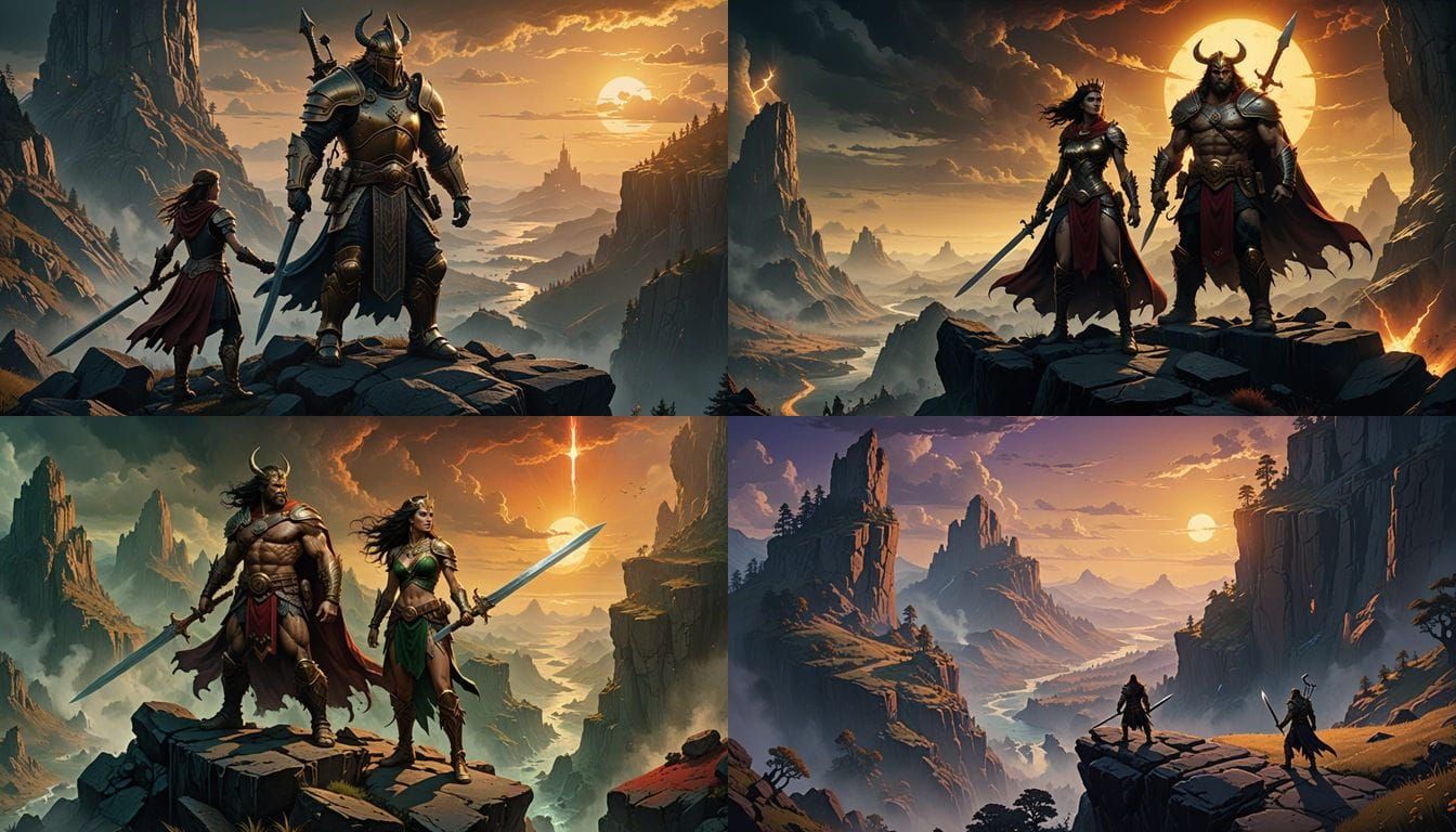 Epic Dark Fantasy Warrior Duo Dominates Cliffside Battlefiel...