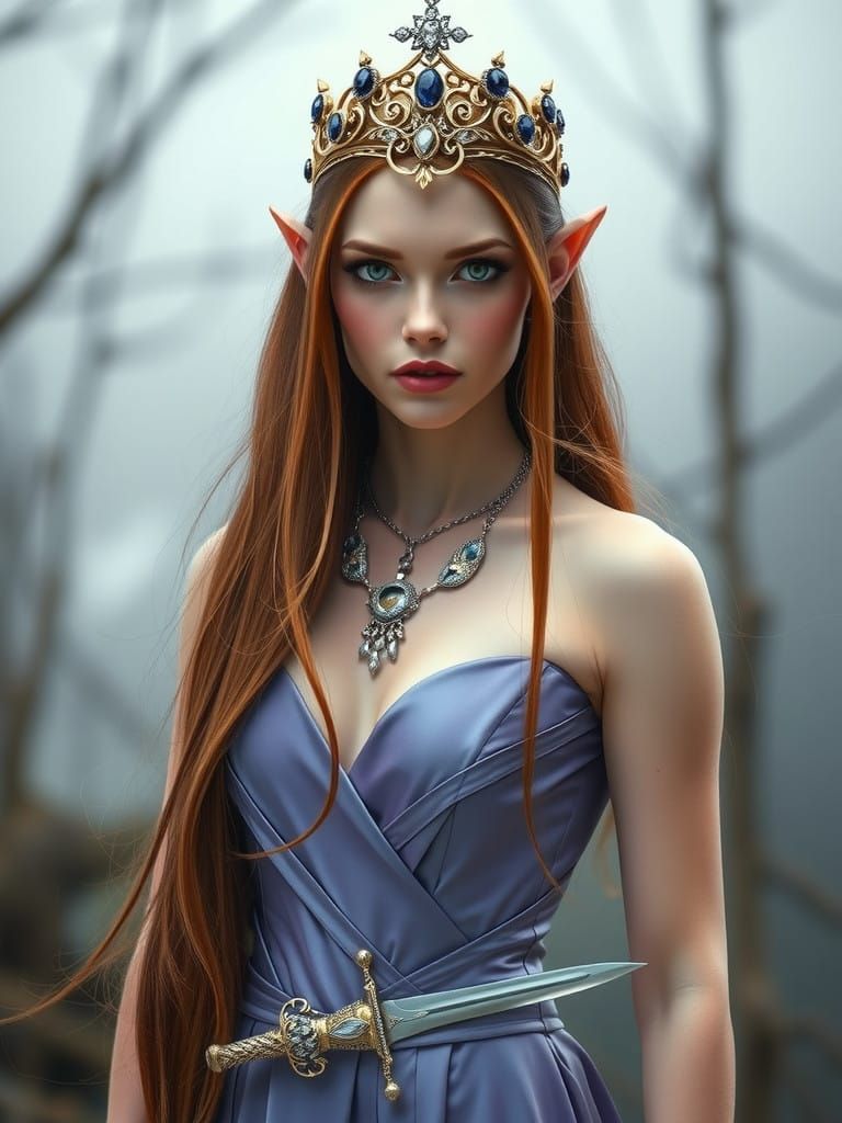 Ethereal Elven Princess in Lavender Gown