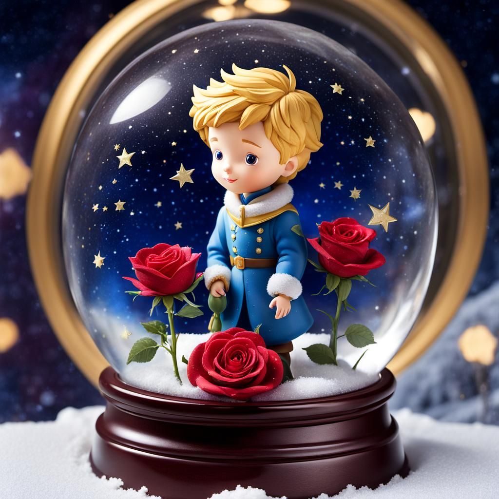 The Little Prince with his only rose enclosed in a Snow Glob...