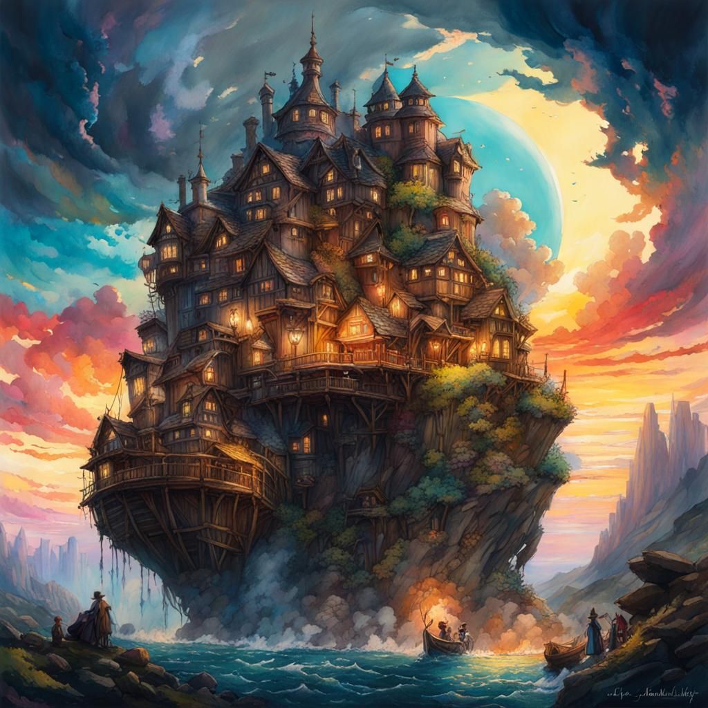 Howl's Moving Castle in Watercolour Style