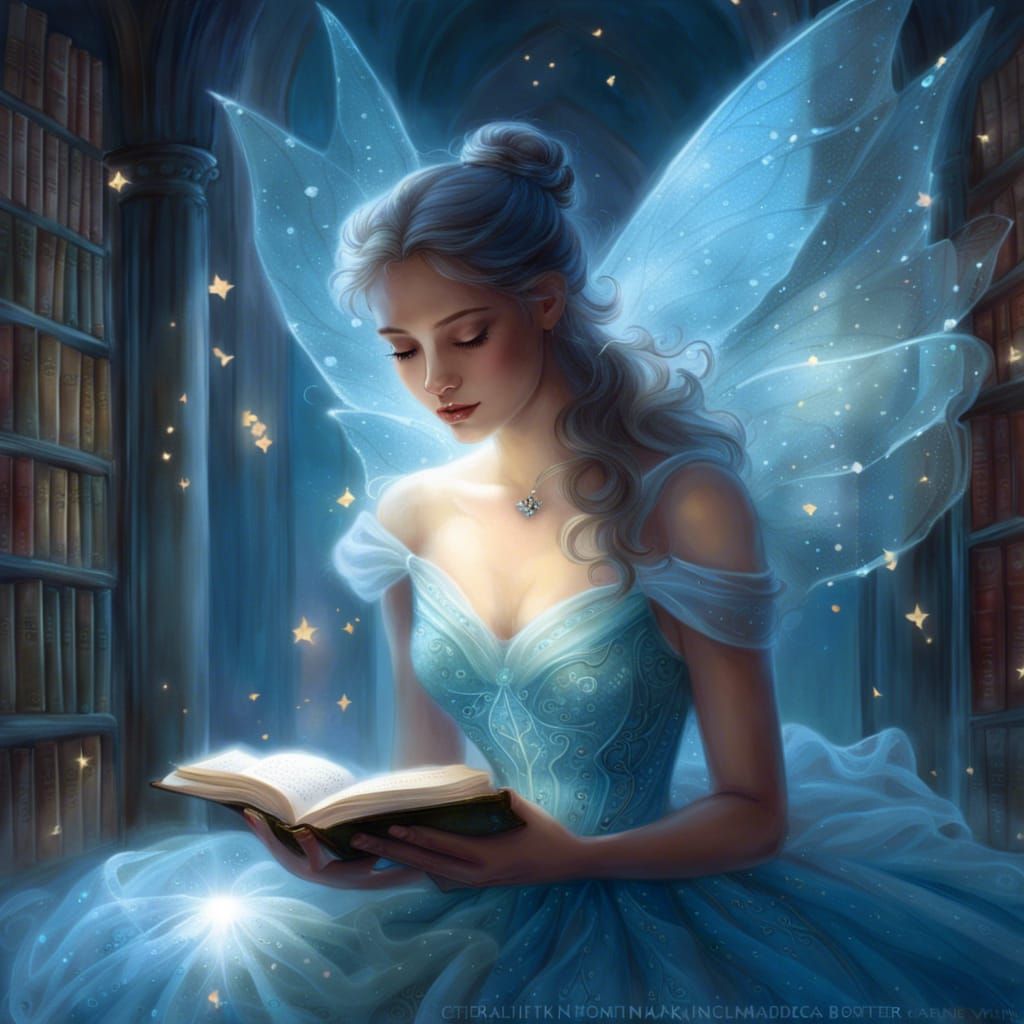Ethereal Book Fairy in Soft Blue Gown