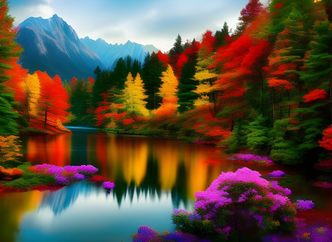 Mountain Forest: Hyperdetailed Whimsical Painting in 8K 3D