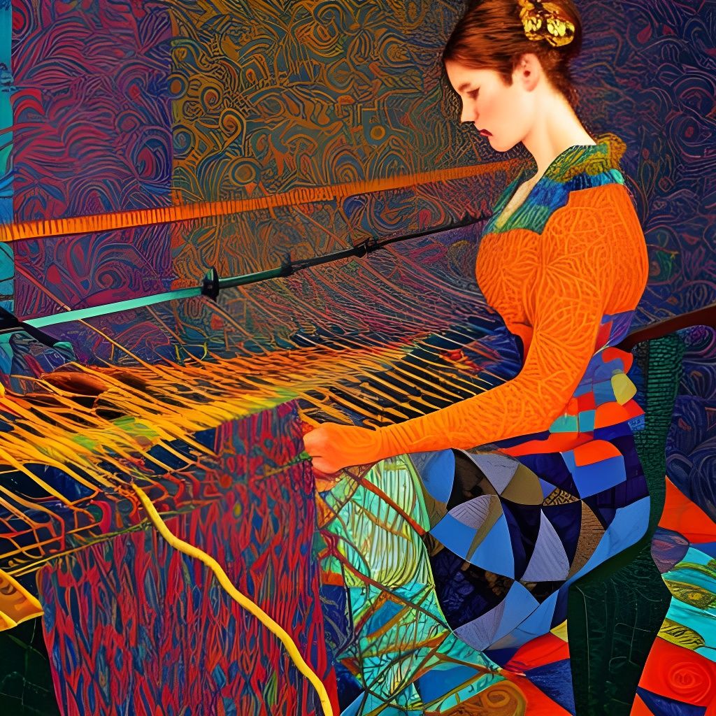Colorful Woven Yarn Loom in Oil Painting Style