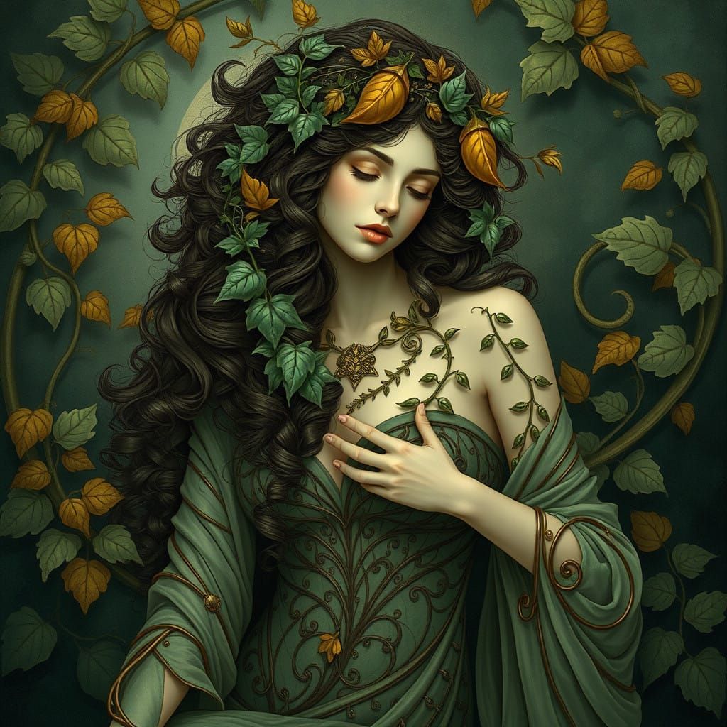 Ethereal Art Nouveau Portrait of a Mythical Driade