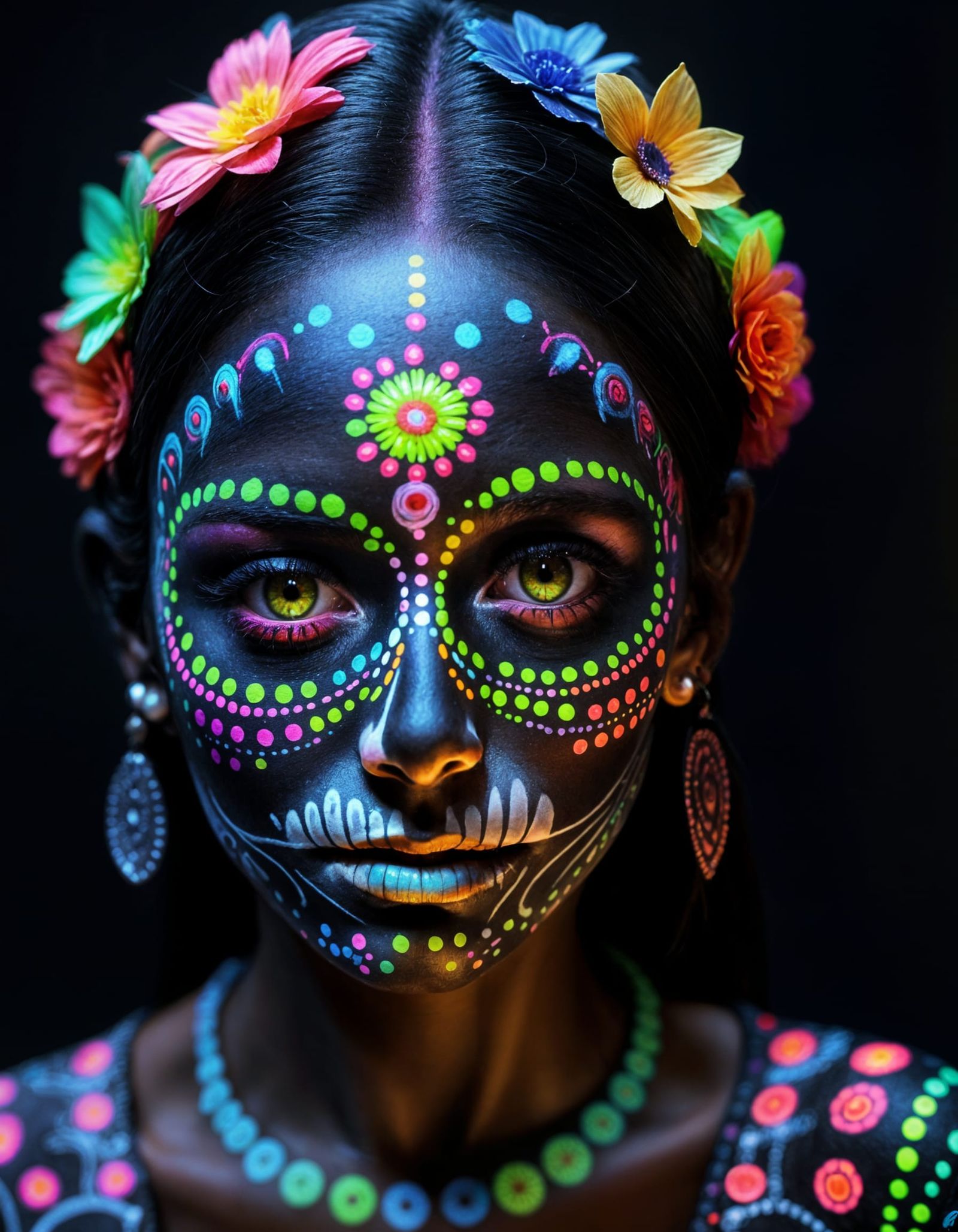 Dia de los Muertos Inspired UV Dot Portrait