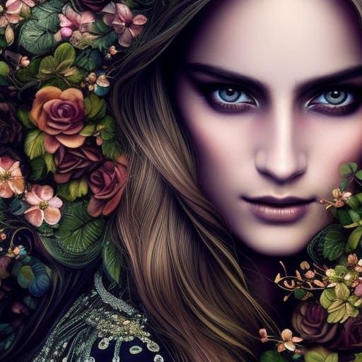 Hippie Girl Portrait with Intricate Digital Details