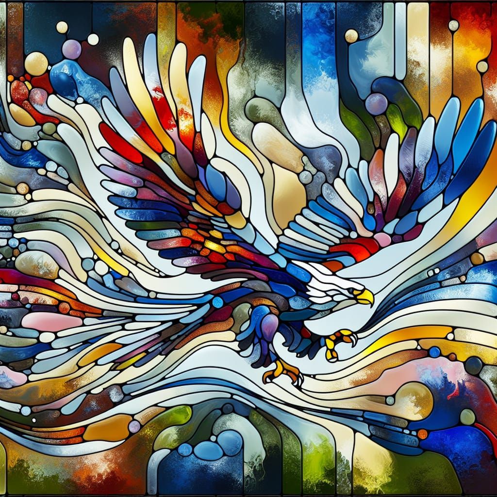Stained Glass Eagle in Abstract Expressionism Style