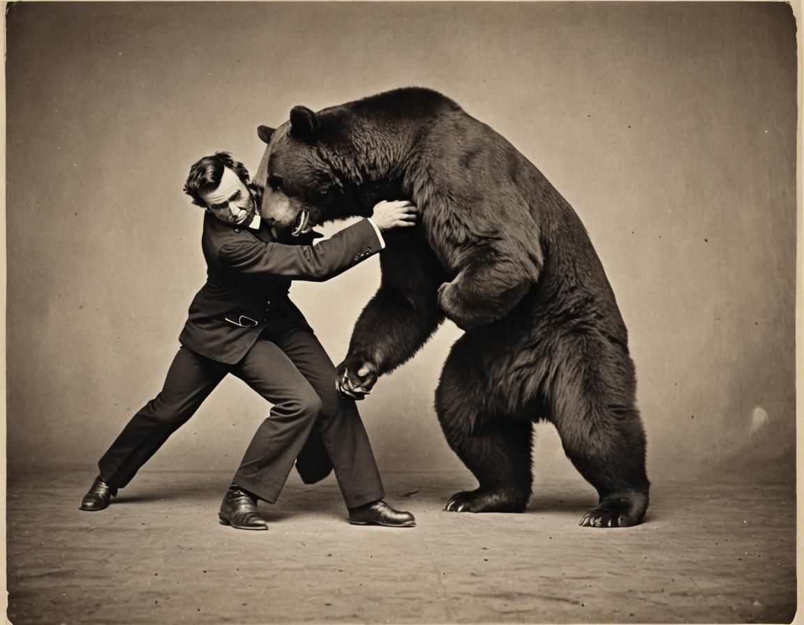 Abraham Lincoln Wrestling a Bear