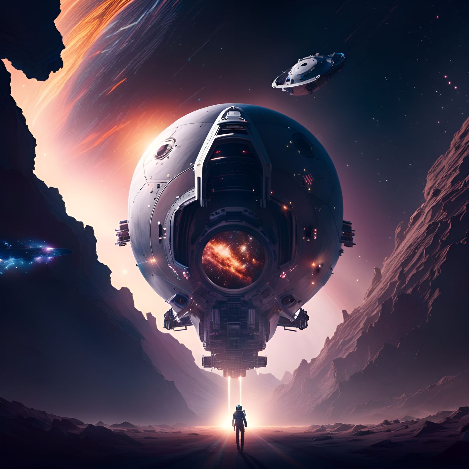 Spacecraft Departs Barren Planet Towards Galaxy: Digital Mat...