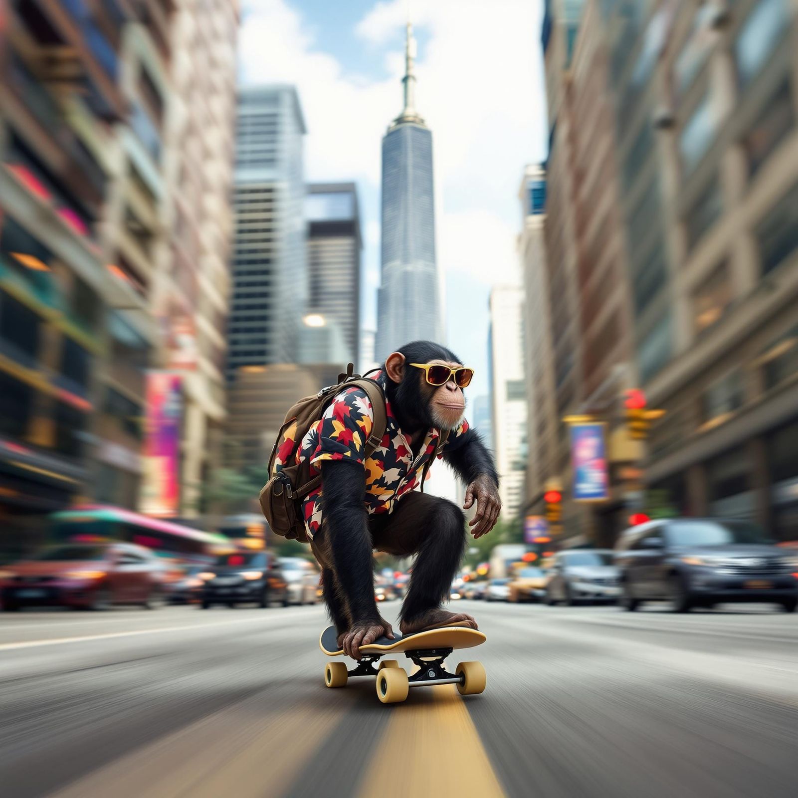 Chimpanzee Skateboarder Zooming Through Chicago: Professiona...