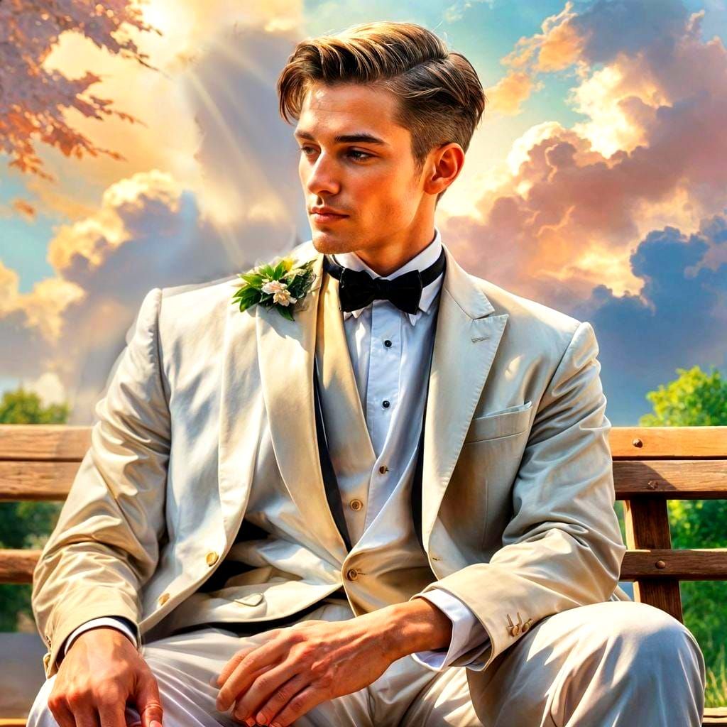 Handsome Man in Tuxedo Sitting in Sunshine