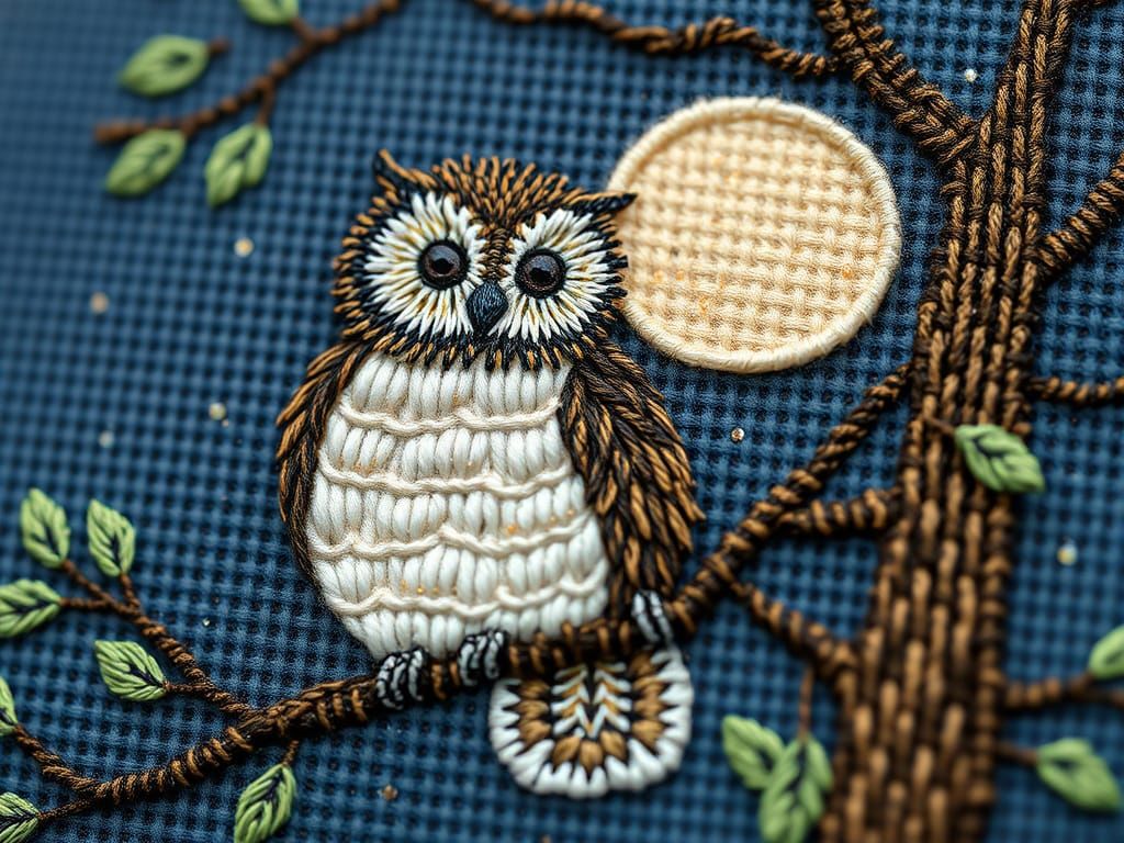 Whimsical Owl Embroidery in Soft Pastel Hues