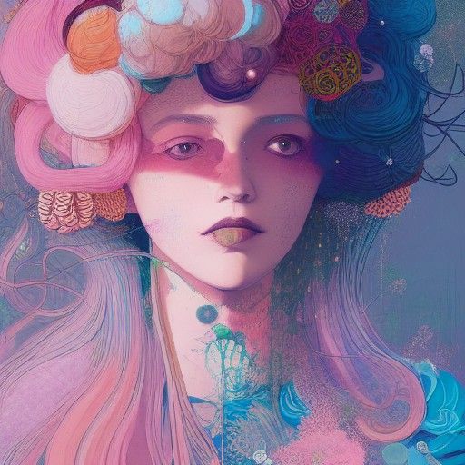 Pastel Haired Model Portrait as Mixed Media Illustration