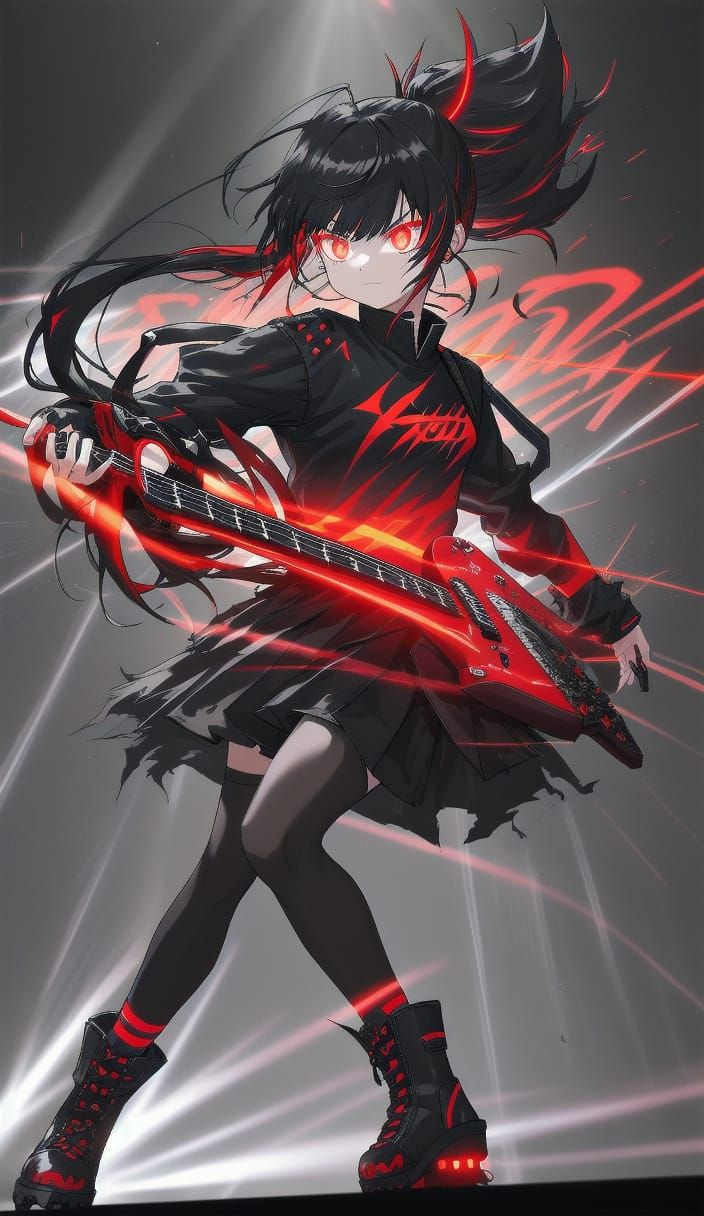 Futuristic J-Metal Idol Performing Under Strobe Lights