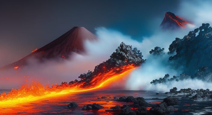 Volcanic Ocean Eruption in Detailed Matte Painting