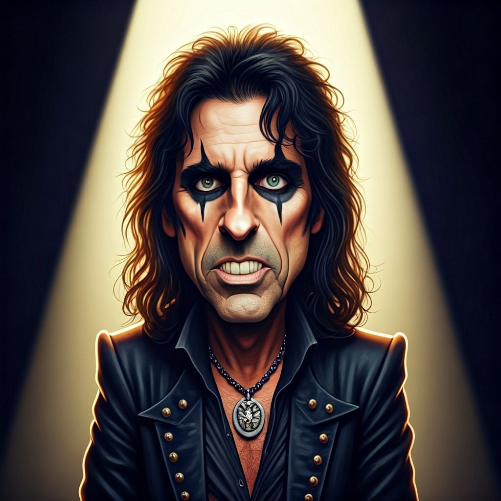 Surreal Alice Cooper Caricature Under Spotlight
