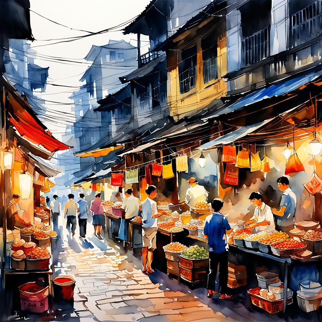 Golden Hour in Hanoi: A Vibrant Street Food Cityscape