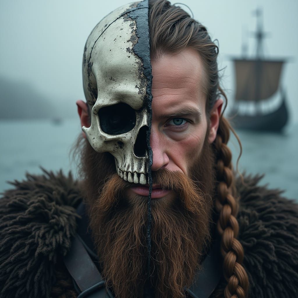 Viking Warrior Portrait: Skull and Warrior Duality