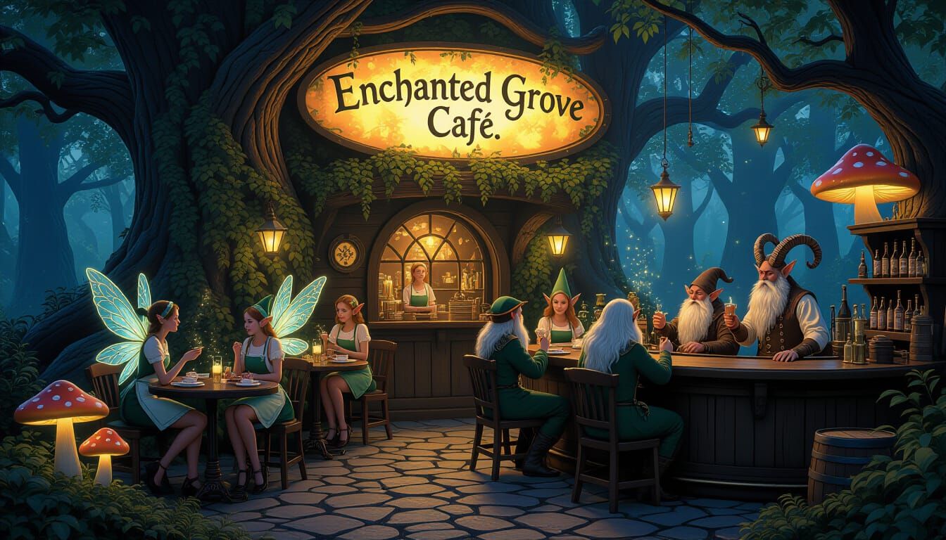 Magical Enchanted Grove Café with Fairy Waitresses