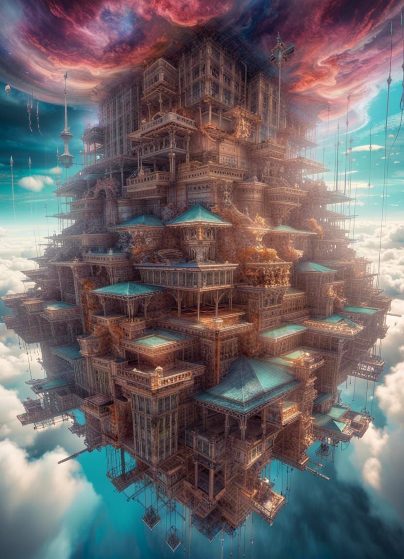 Majestic Cloud City in Vivid Nebula Colors