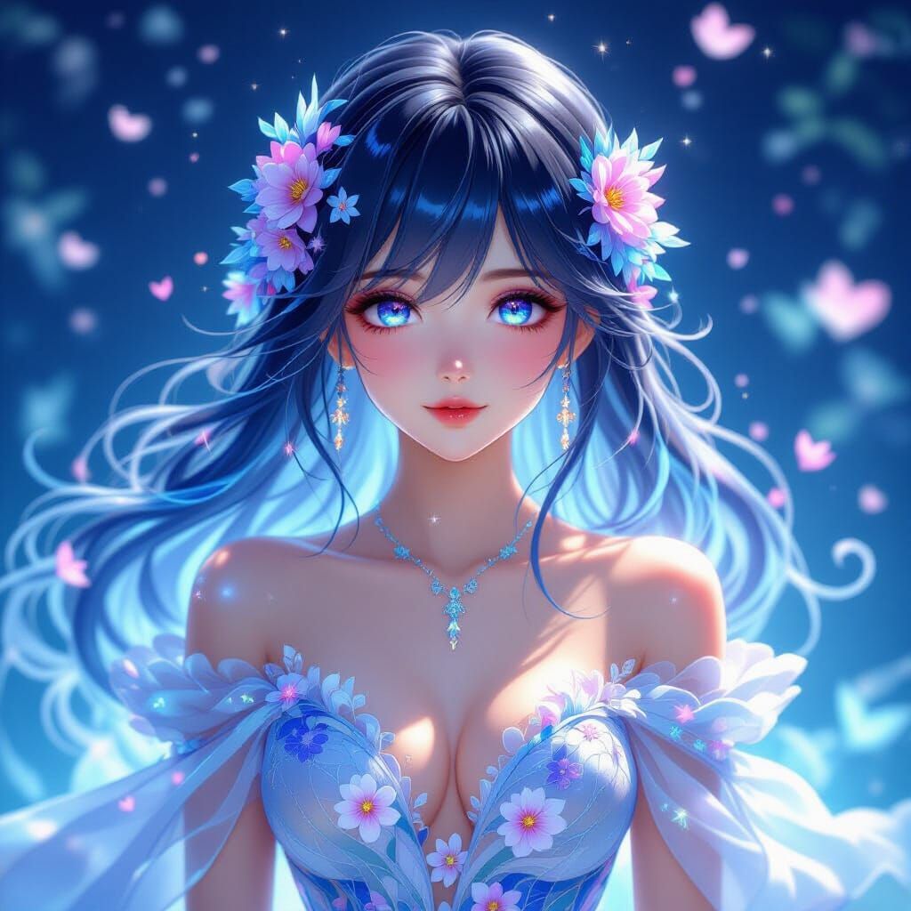 Anime Woman with Flowing Water Hair in Dreamy Style