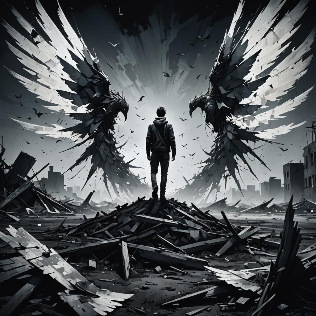 Broken Wings in Moonlit Wasteland: Abstract Expressionism