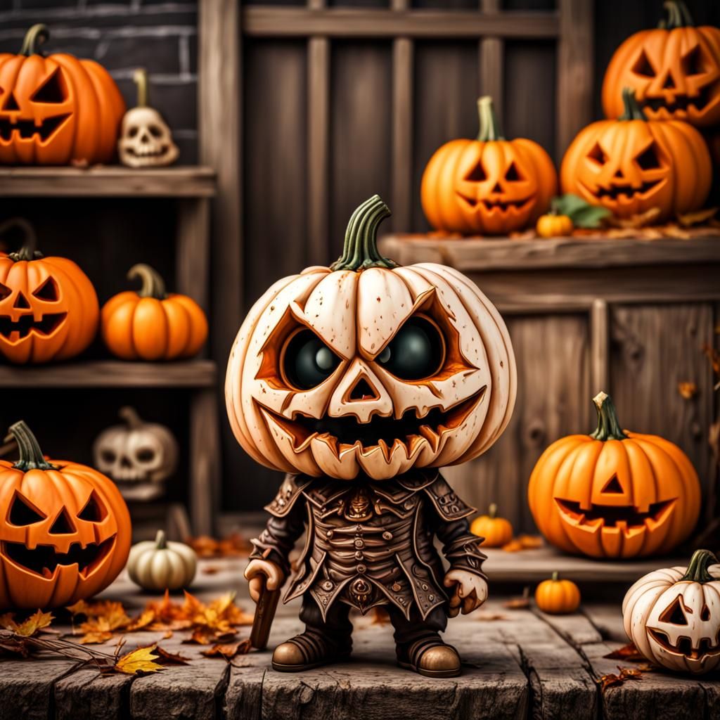 Cute Chibi Halloween Pumpkin Knight in Armor