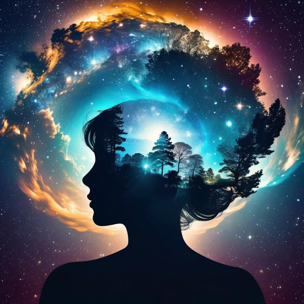 Cosmic Mindscape in Double Exposure Art