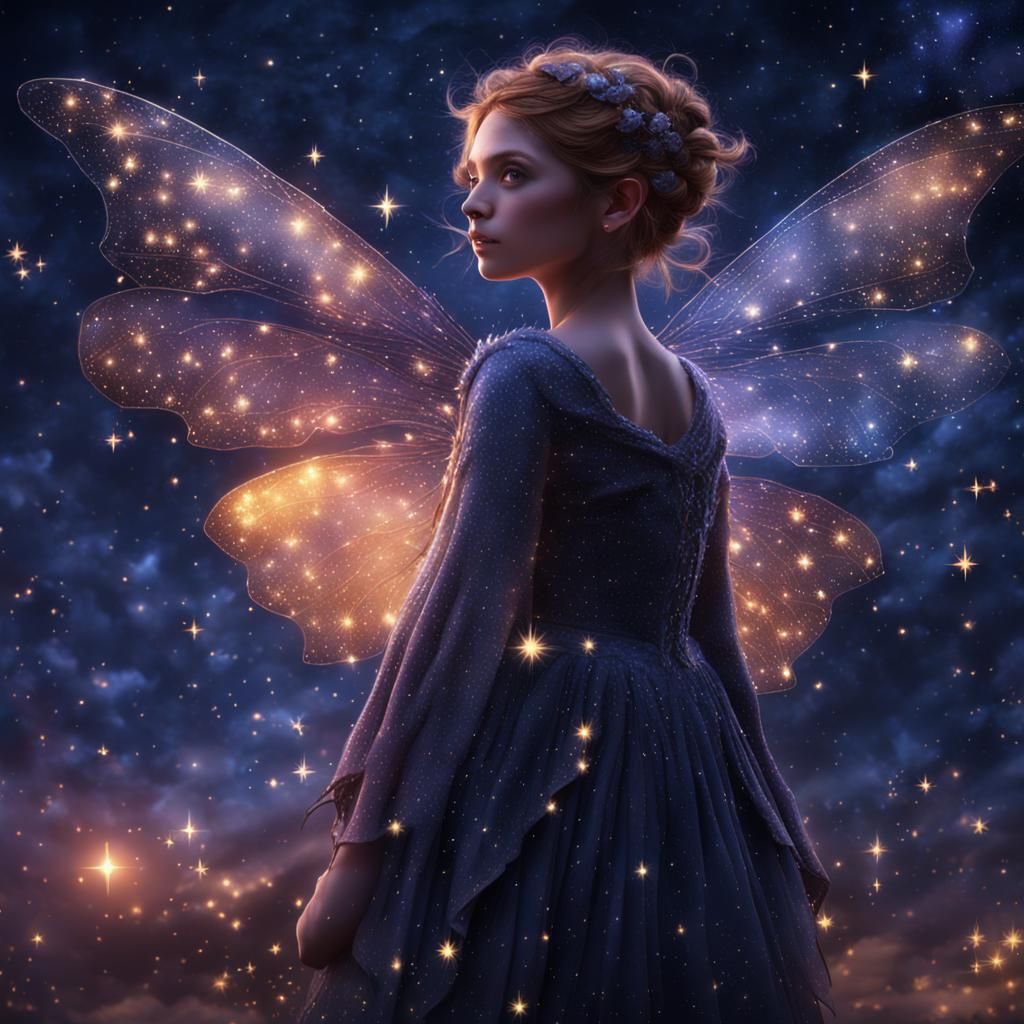 Celestial Fairy in Starry Night Sky