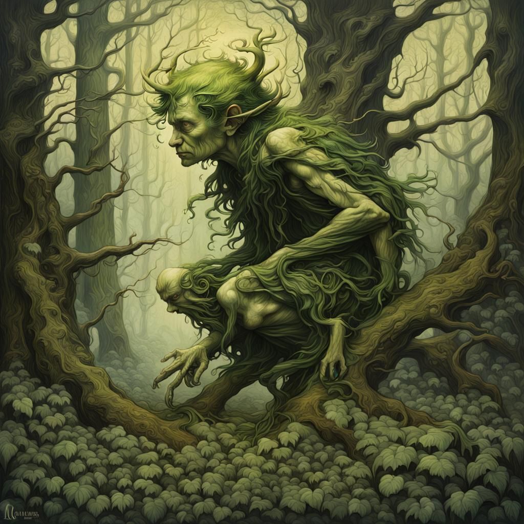 Mysterious Forest Sprite Portrait in Detailed Style