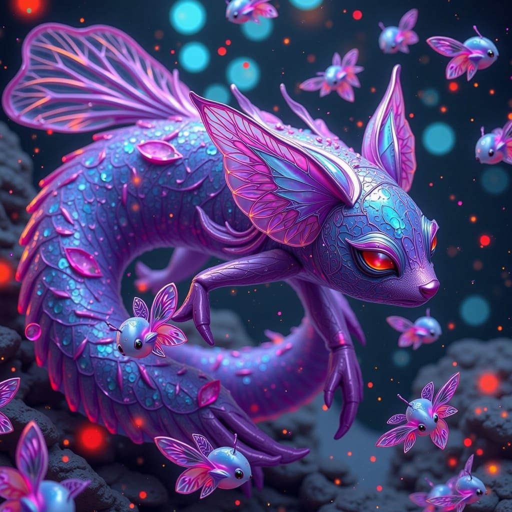 Iridescent Fae Fishies in Shimmering Glass Coral Reef