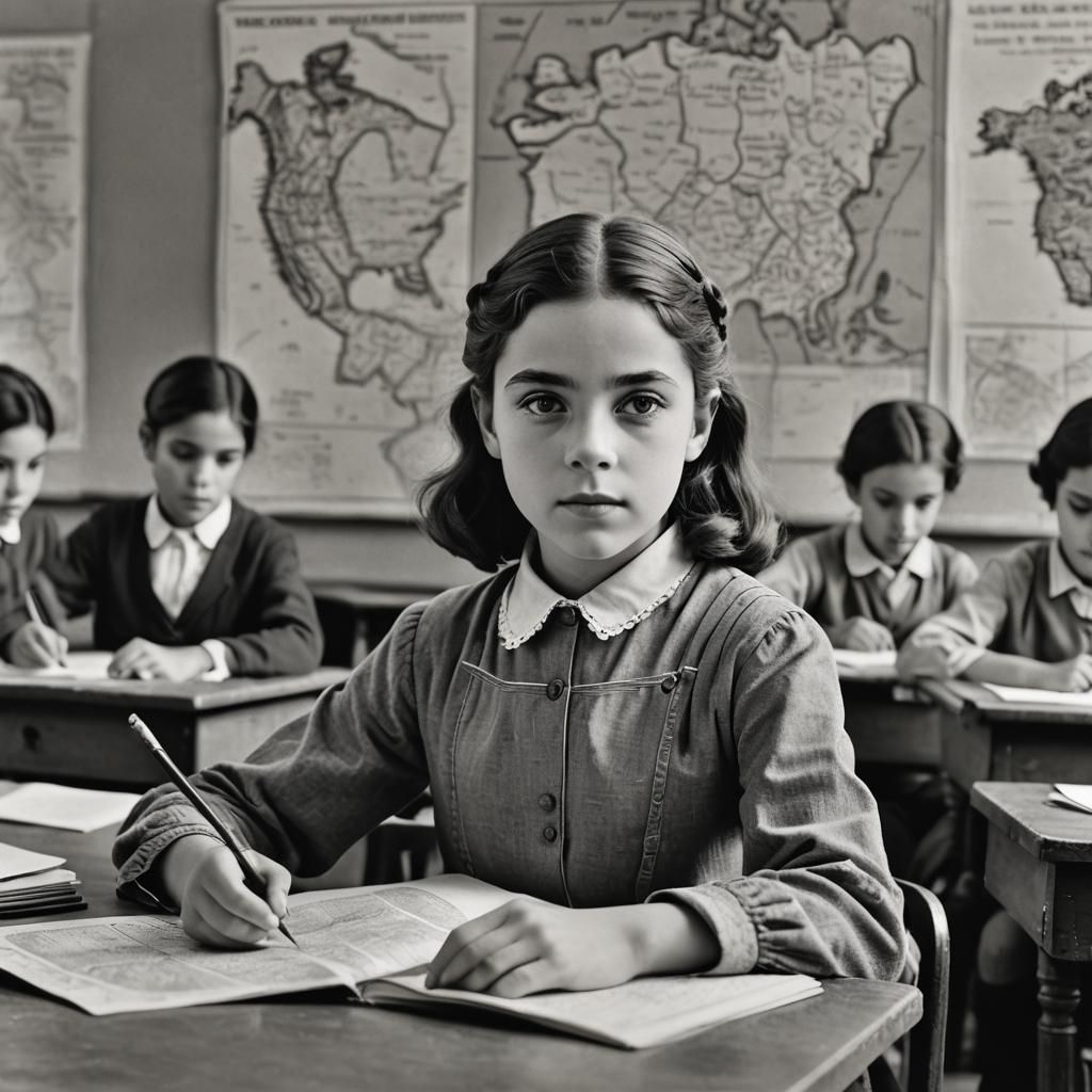 French Schoolgirl Portrait, 1960s Black and White