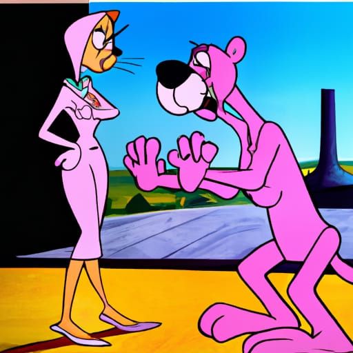 Pink Panther Cartoon Harassment in Retro Animation Style