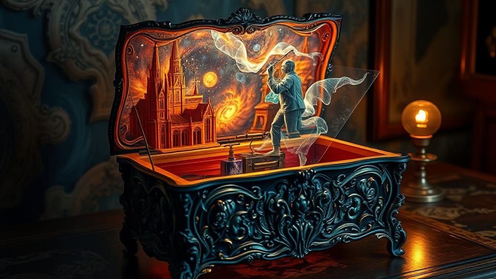 Gothic Music Box Projecting Holographic Galaxies