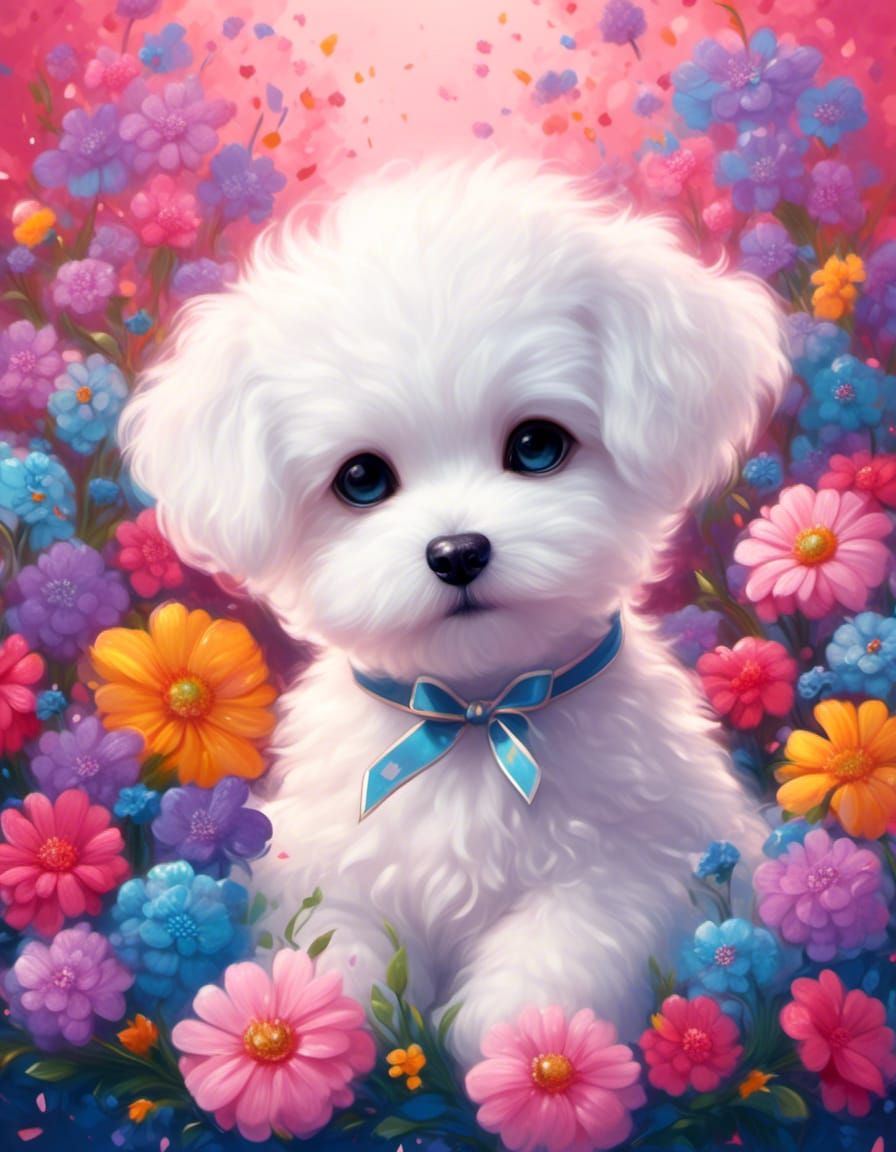 Cute Puppy with Tiara in Digital Illustration