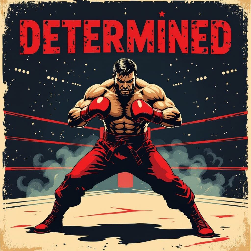 Vintage Boxing Poster: Fighter Mid-Punch in Retro Screen Pri...