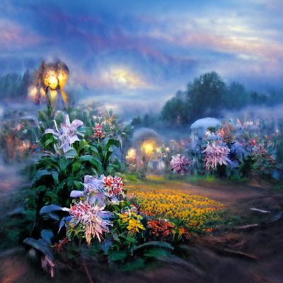 Ethereal Flower Field at Night Painting