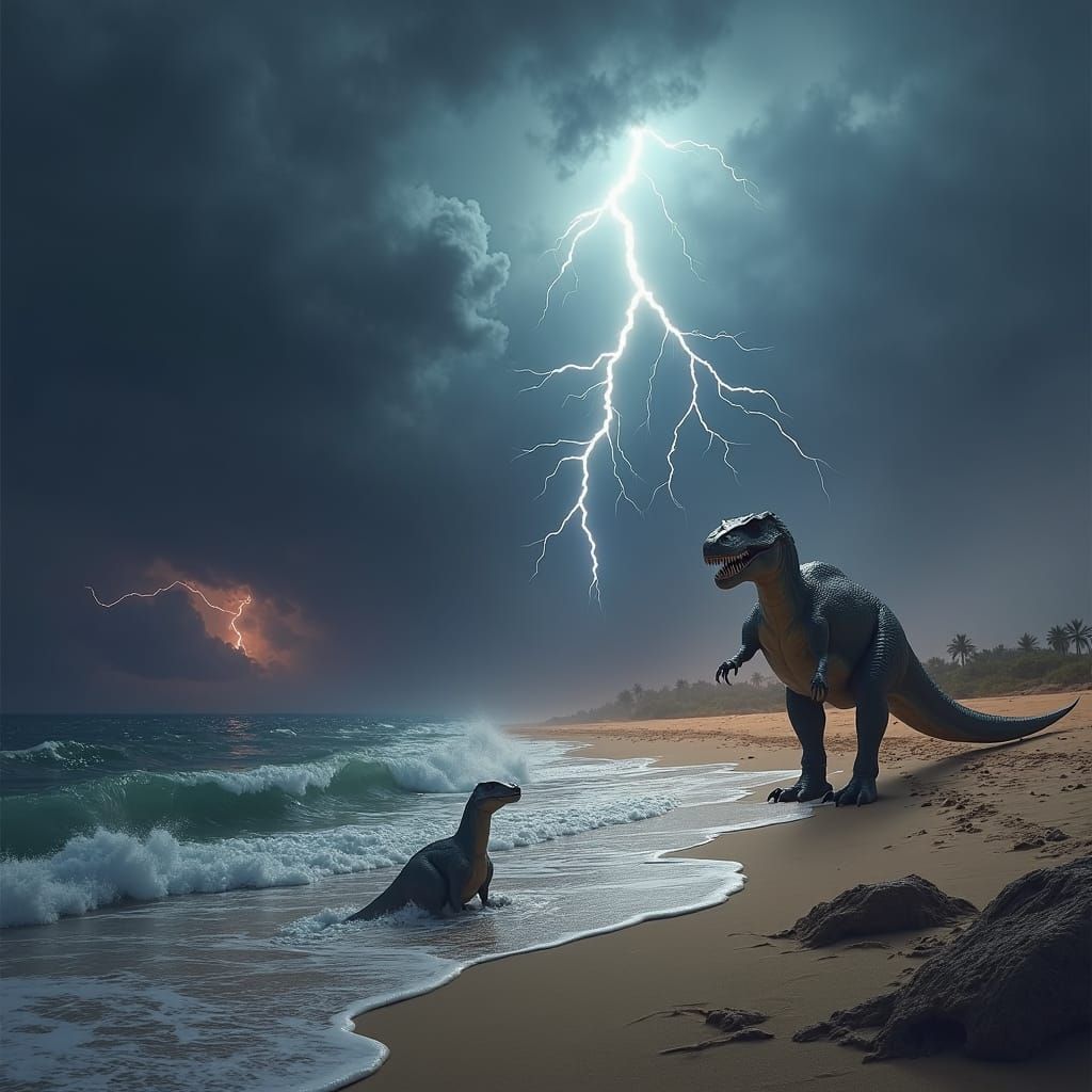 Dinosaurs on Stormy Shore: Fantasy Concept Art