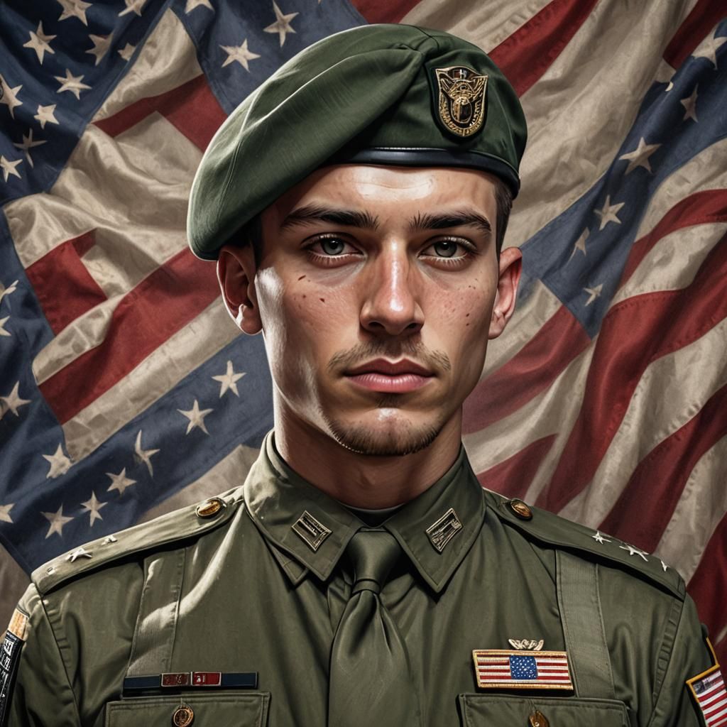 Proud Young Soldier in Dress Uniform Portrait