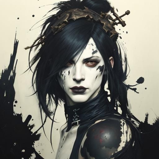 Gothic Portrait of Muscular Man in Oil and Watercolor