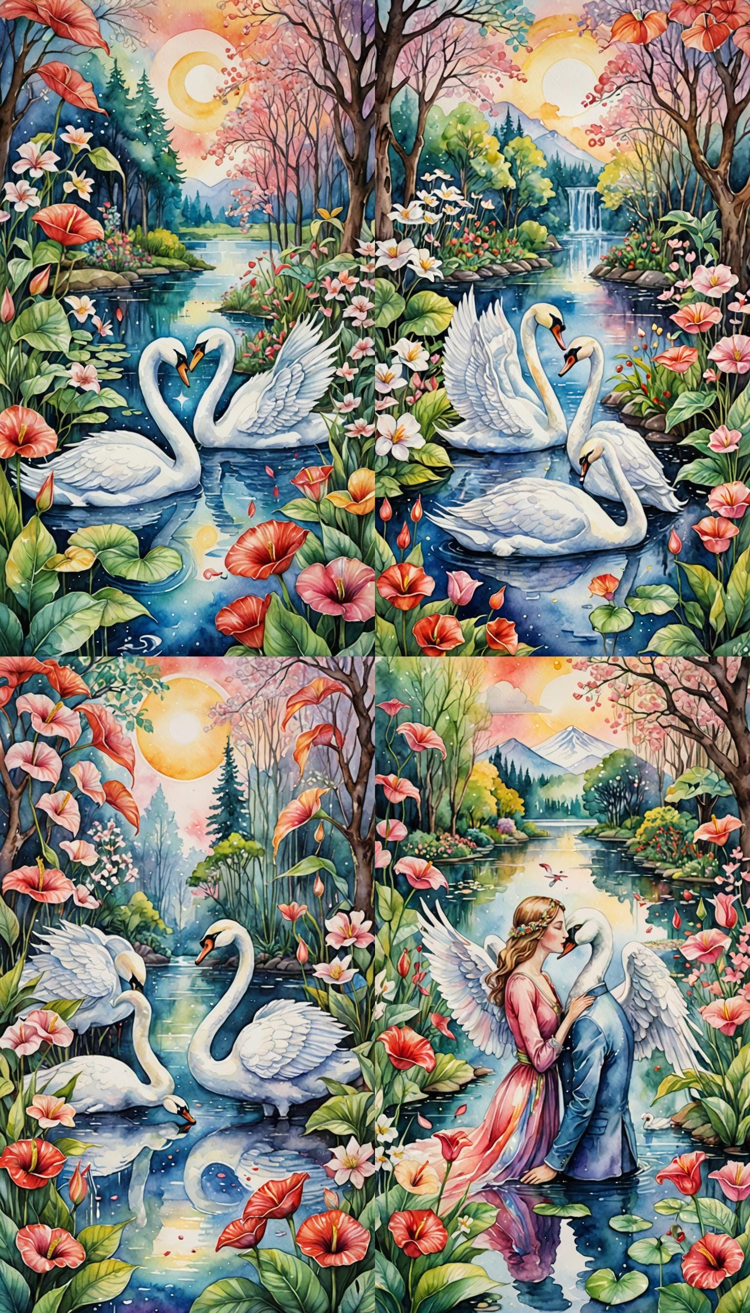 The Lovers Tarot Card in Watercolor